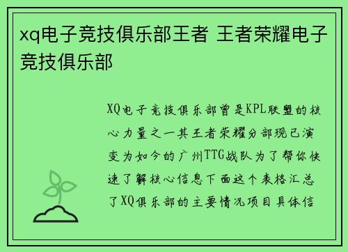 xq电子竞技俱乐部王者 王者荣耀电子竞技俱乐部